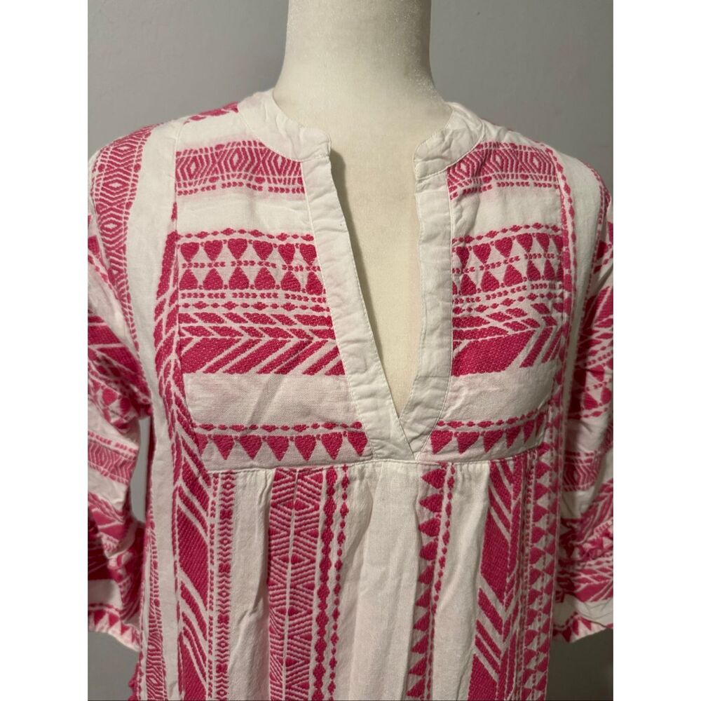 THML Cotton pink white embroidered geometric tunic dress M - Picture 10 of 10